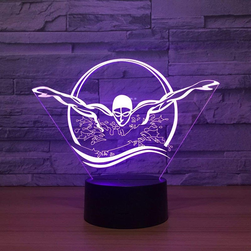 HPBN8 Ltd Creative 3D Swimming Night Light USB Powered Touch Switch Remote Control LED Decor Optical Illusion 3D Lamp 7/16 Colors Changing Brithday Room Decoration - Image 4